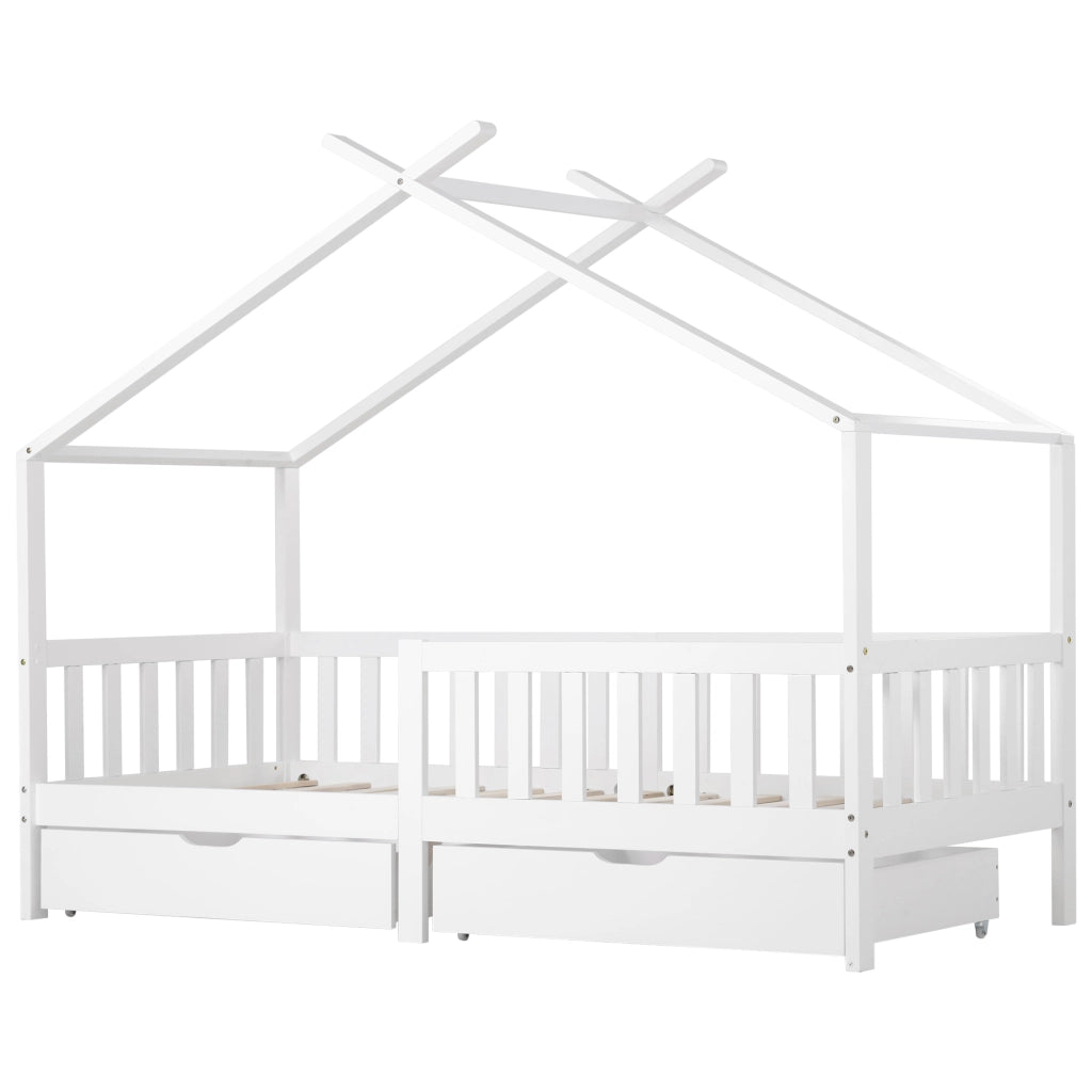 Letto a casa bianco con recinzione funzione di stoccaggio in legno massello 200x90 cm
