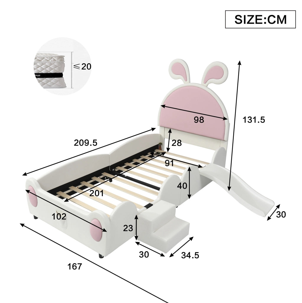 Letto imbottito per bambini con scivolo e scaletta 90x200 cm