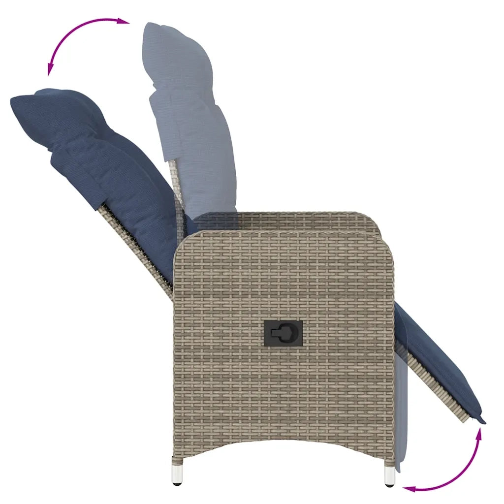 vidaXL Sedia da giardino reclinabile con cuscini grigia in polyrattan