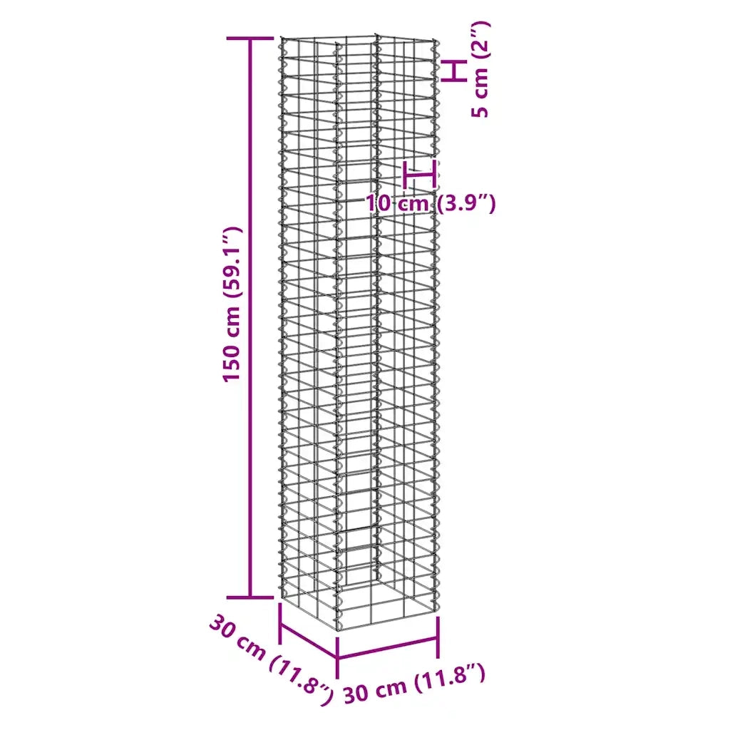Fioriere Rialzate Gabbione 4 pz 30x30x50/100/150/200 cm Ferro 151252
