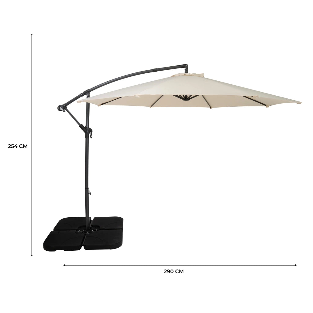 Ombrellone Decentrato 3m Cream Banana con Base Quadrata Riempibile