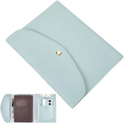 Portafoglio organizzatore in pelle scura verde con cartelle per carte, impermeabile - copertura per notebook, cellulare e carte.