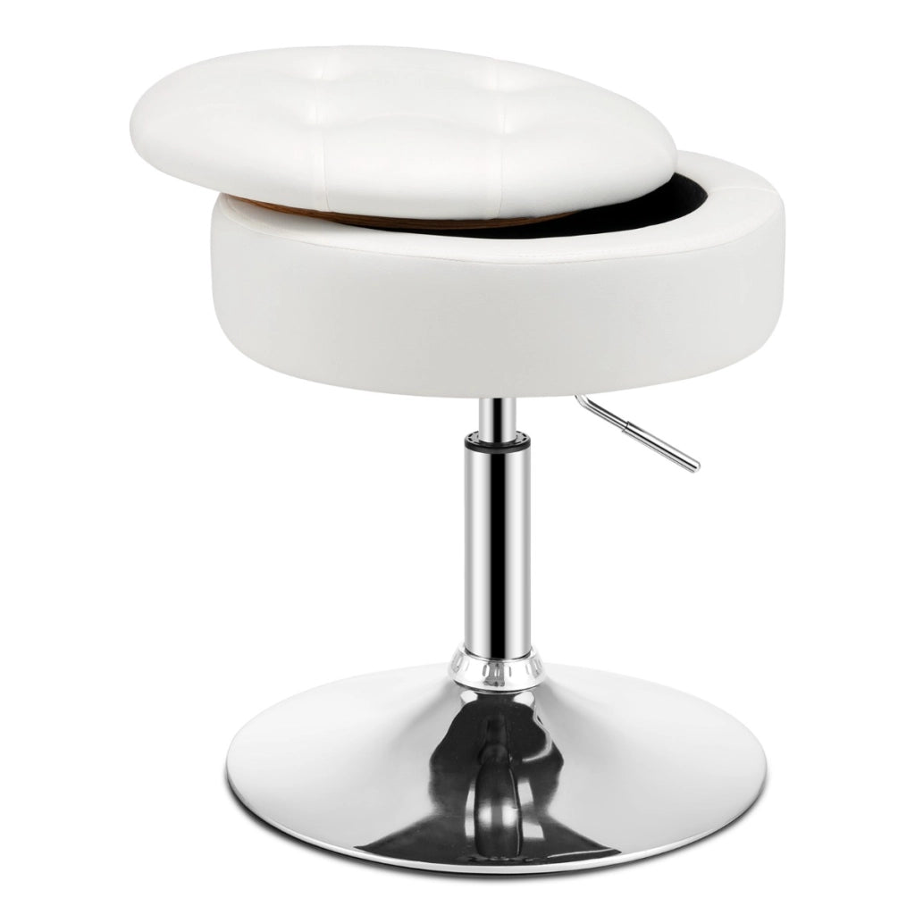 Sgabello girevole a 360¡ã per vanit¨¤ con portaoggetti, Sedia in pelle PU regolabile in altezza da 51-66cm Bianco-Sgabelli