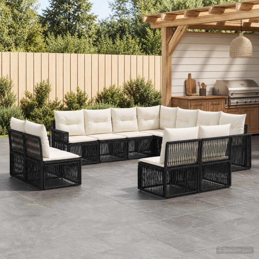 Set Divano da Giardino 11 pz Nero e Bianco Crema polyrattan 3435157