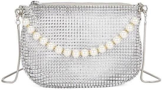 Borsa a Tracolla Argento con Strass, Borsa da Sera con Diamanti per Donna Borsa da Sera Elegante con Diamanti Borsa da Spalla per Donna per Matrimonio e Festa