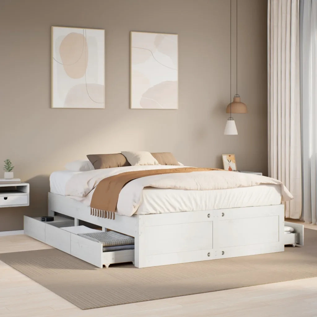 Giroletto senza Materasso con Cassetti Bianco 150x200 cm Pino 3308802