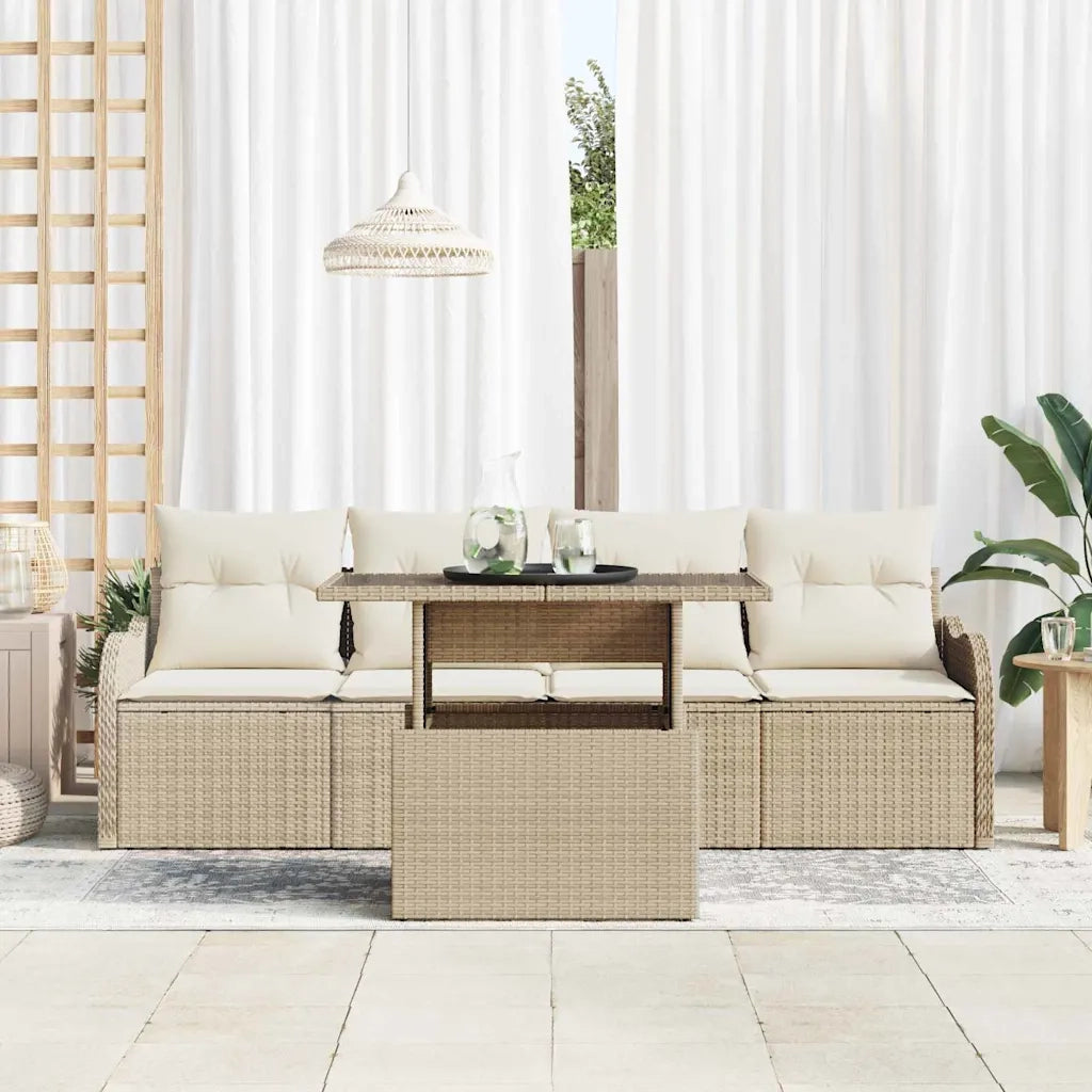 Set Divano da Giardino con cuscino 5 pcs Beige Poly Rattan