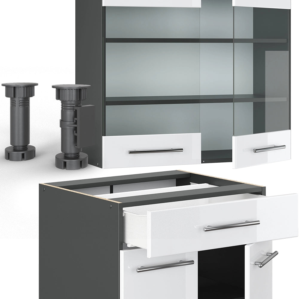 Cucina completa Fame-Line Bianco lucido/Antracite 140 cm, PL Marmo Vicco