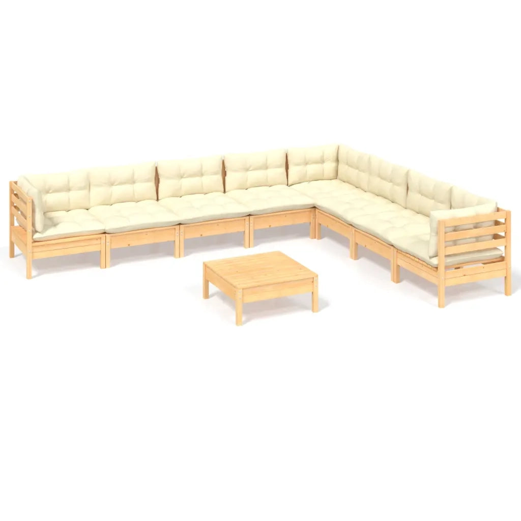 Set Divani da Giardino 9 pz con Cuscini Crema Massello di Pino cod mxl 48024