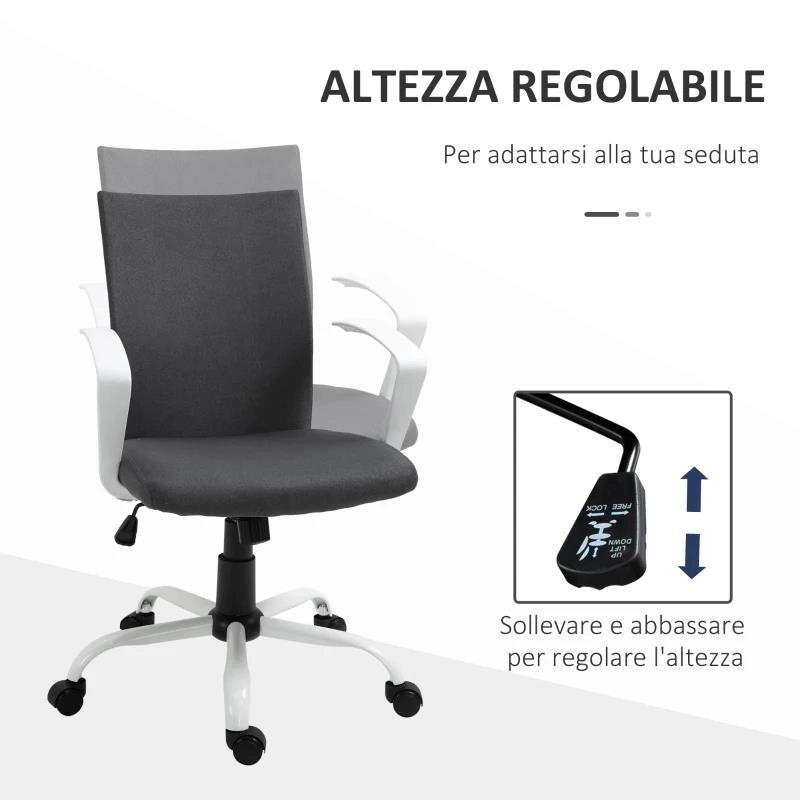 SEDIA DA UFFICIO ERGONOMICA E GIREVOLE CON ALTEZZA REGOLABILE, 61X61X89-99 CM, GRIGIO SCURO