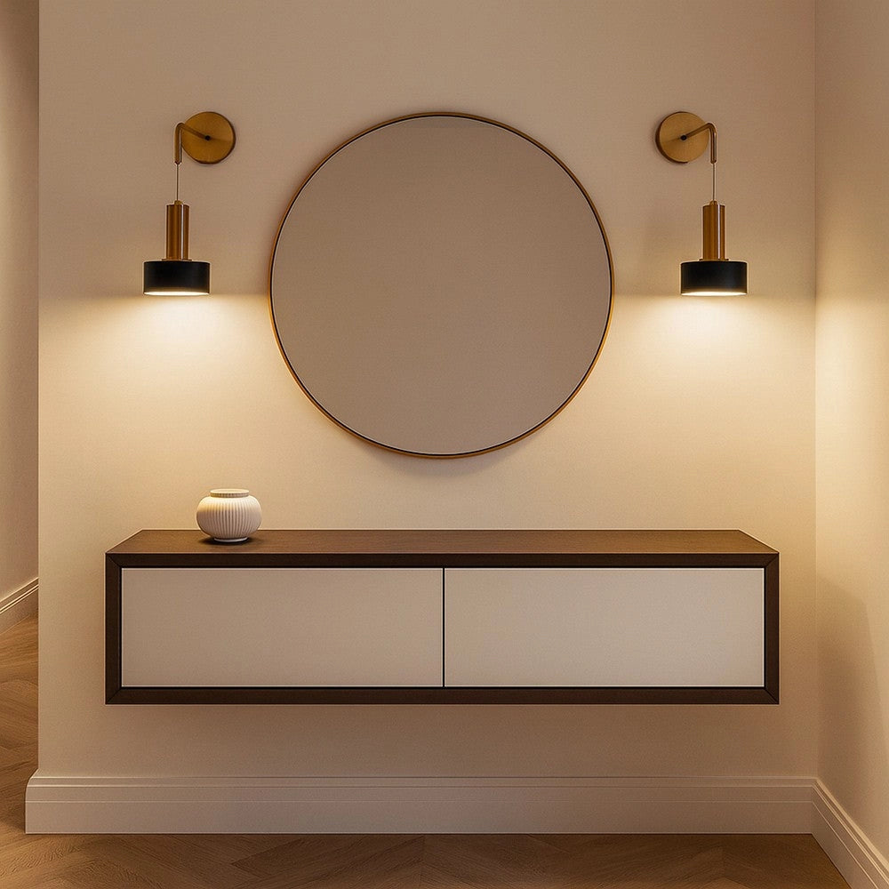 Applique da Parete Interno Oro Satinato con Cavo | Attacco E27 | Design Moderno Minimal | IP20 | AC 110–240V