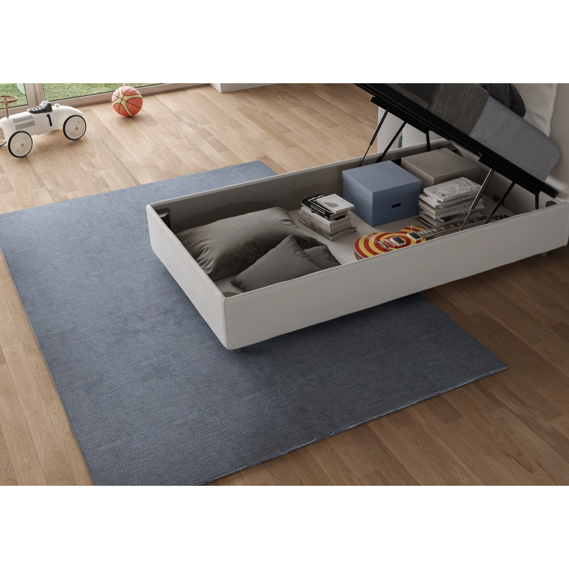 Letto imbottito Singolo 80x200 cm Sunny - Bianco,Similpelle,Contenitore