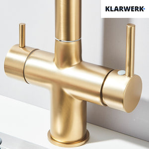 Jana | Rubinetto estensibile a 3 vie premium oro opaco | Rubinetto osmosi da cucina in acciaio inox |. Filtro 3 connessioni ad arco alto