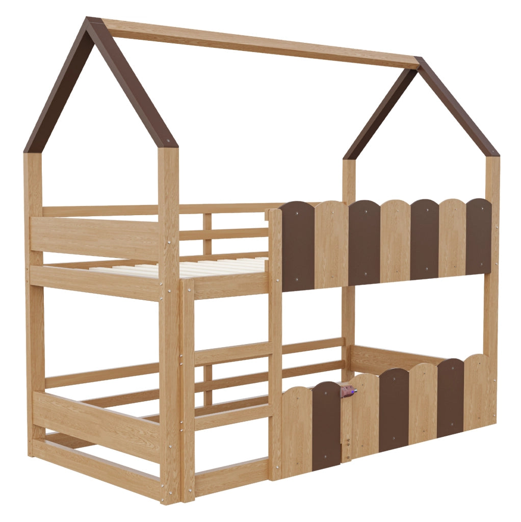 Letto a castello per bambini 90x200 cm a casetta in legno