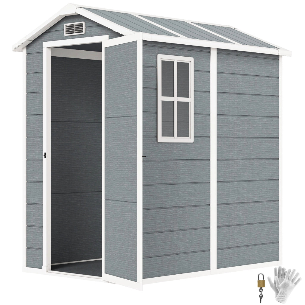 Casetta da Giardino in Resina con Pavimento, Porta con Blocco e Finestra, 1.3 x 1.8 m, Grigio