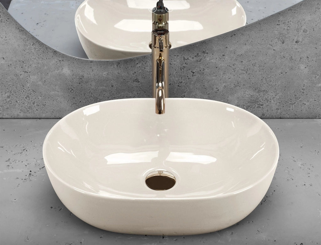 Lavabo Da Appoggio Rea Lisa Ecru Shiny