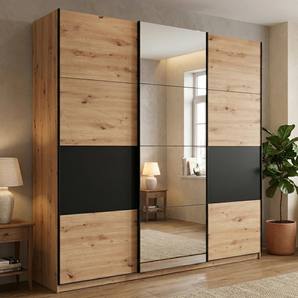 Armadio Camera da Letto Lavenone, Guardaroba Grande Appendiabiti, 262.5x224h cm Marrone Rovere Nodi