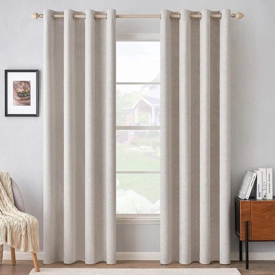 Gordini in stile lino trasparenti con anelli - isolanti termici e oscuranti - set da 2 - 140 x 225 cm - avorio.