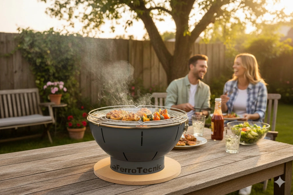 Barbecue a Carbonella Ø41x25 cm Smile in Acciaio Grigio Martellato