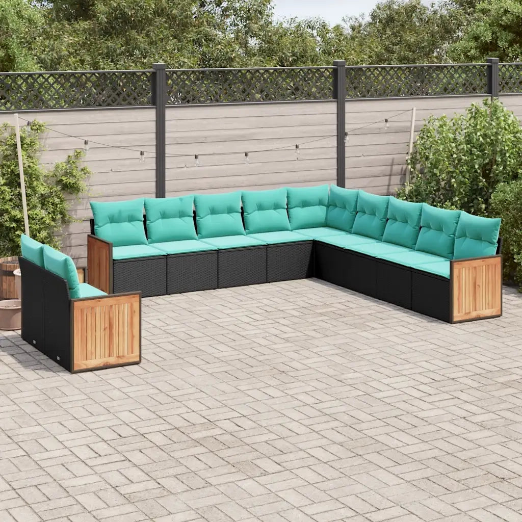 Set Divani da Giardino 11 pz con Cuscini Nero in Polyrattan 3227807