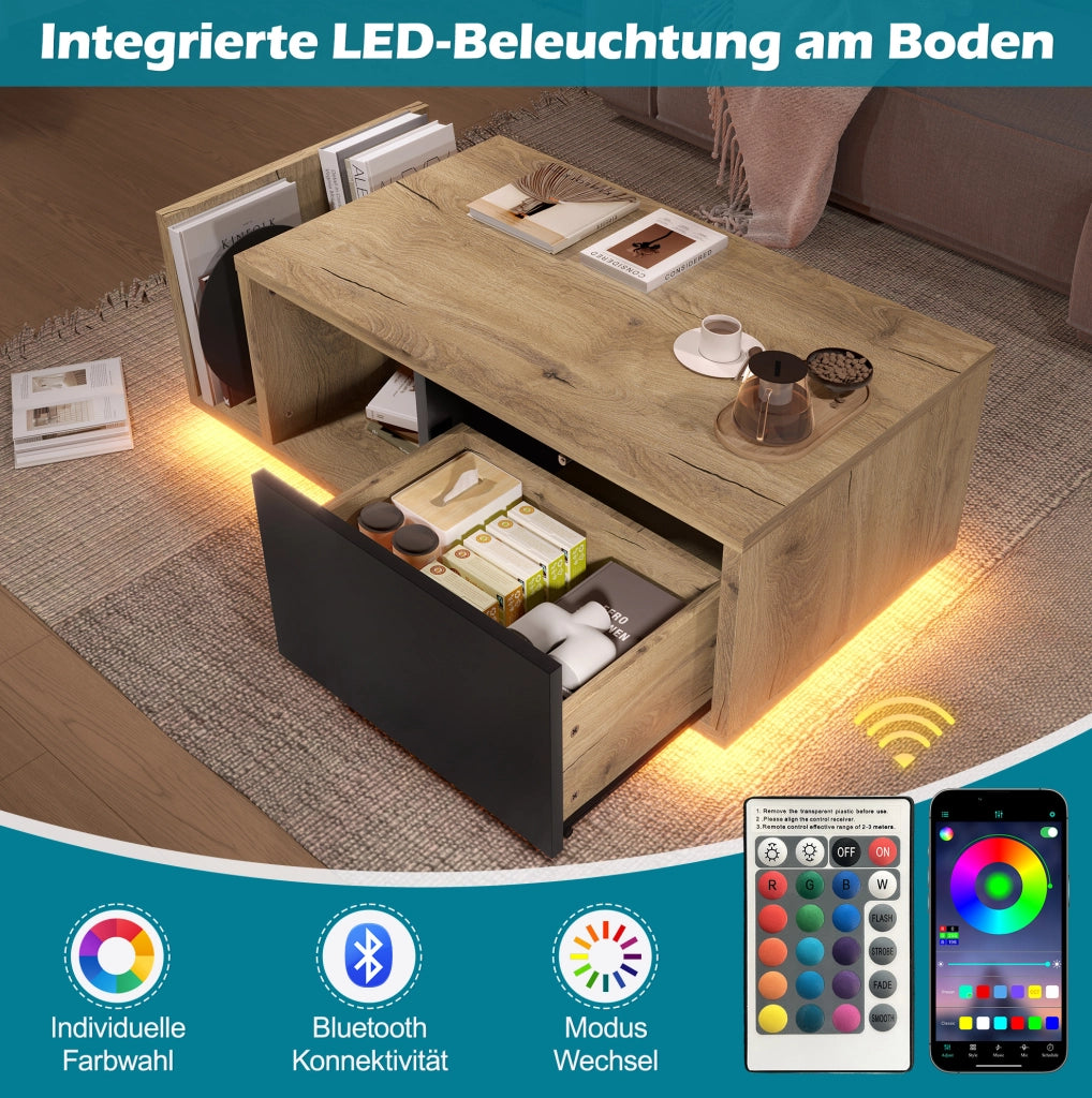 Sideboard multifunzione retro con LED, 99,5 x 53 x 38 cm
