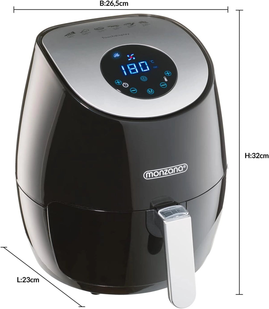 Friggitrice ad Aria Calda Airfryer 3,6 L Senza Olio 6 Programmi 1500 W Display Touch Nero