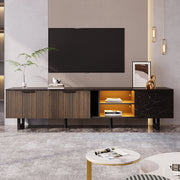 Meuble TV marbre portes bois sombre LED r??glable deux portes deux tiroirs Noir - Xylo - Marbre, bois scuro, LED regolabile