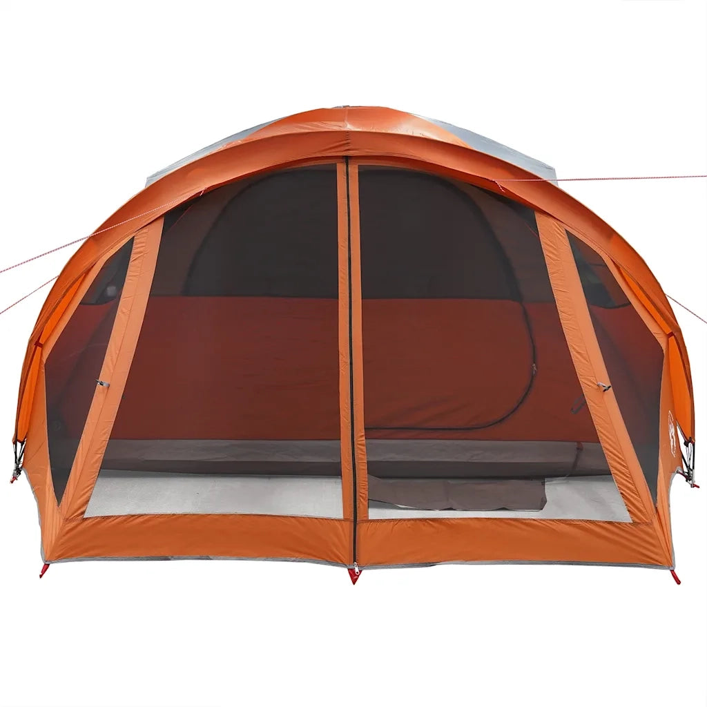 Tenda Familiare a Tunnel 6 Persone-Tenda da campeggio Grigia Arancione Impermeabile 317557