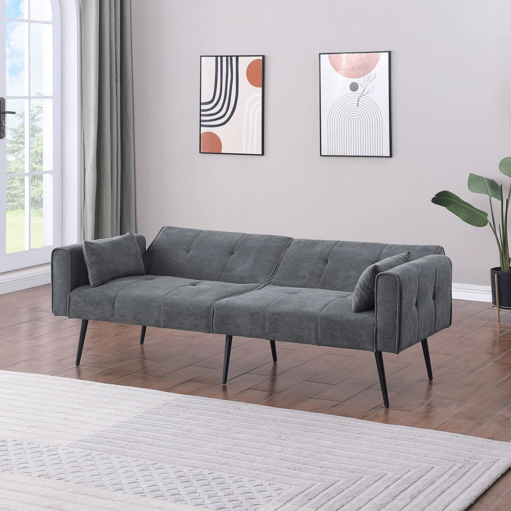 Divano letto convertibile con schienale regolabile e struttura stabile in tessuto grigio per salotto 175 × 71 × 71 cm