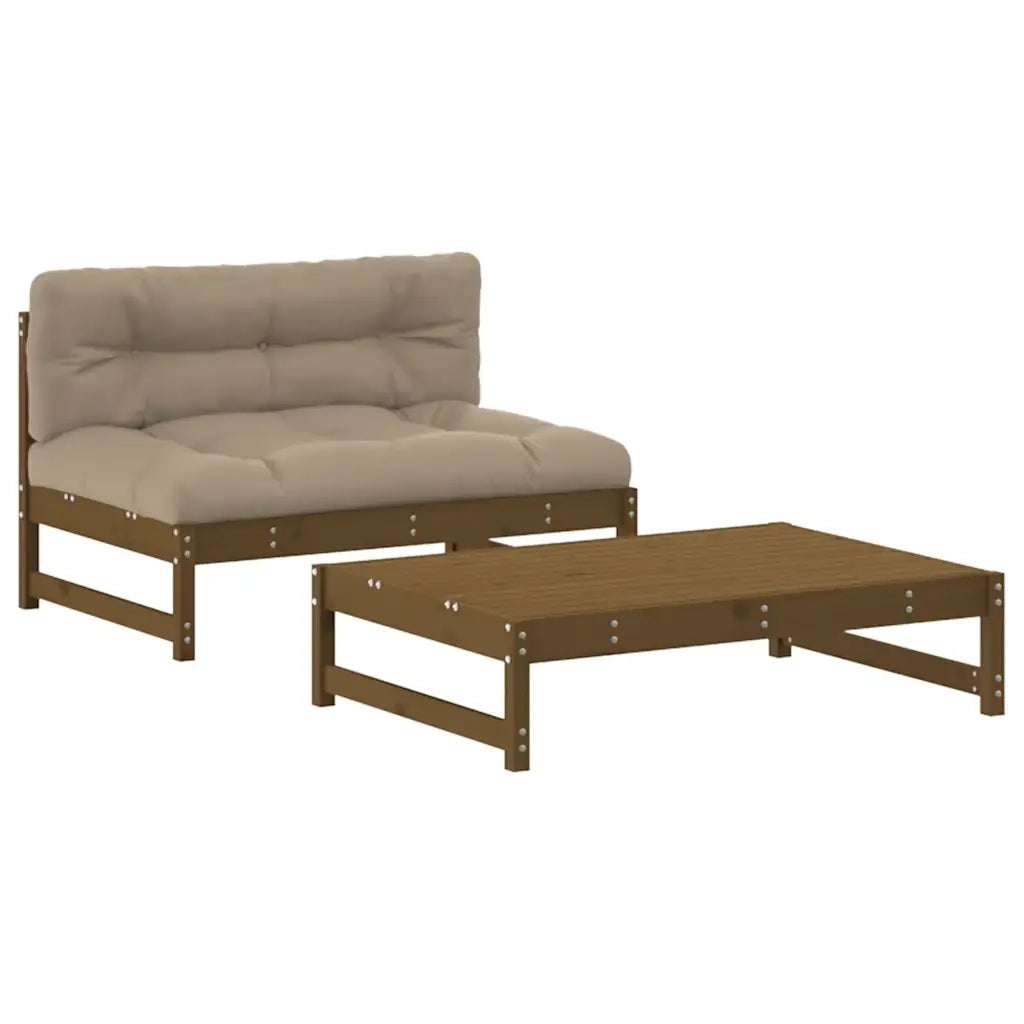 Set Divani da Giardino 2 pz | Set Salotto da Giardino con Cuscini in Legno Massello ambra