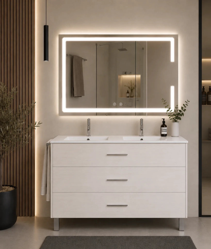 Mobile bagno con lavabo ORIGENBATH RIBERA senza specchio 120x45 cm doppio lavabo bianco nordico