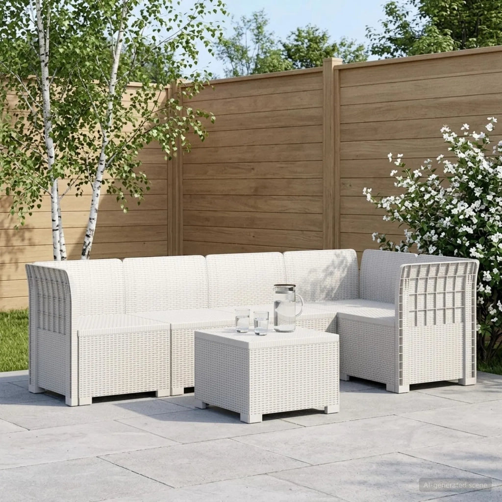 Divano da Giardino 5 Posti Stile Rattan PP Bianco 3444068