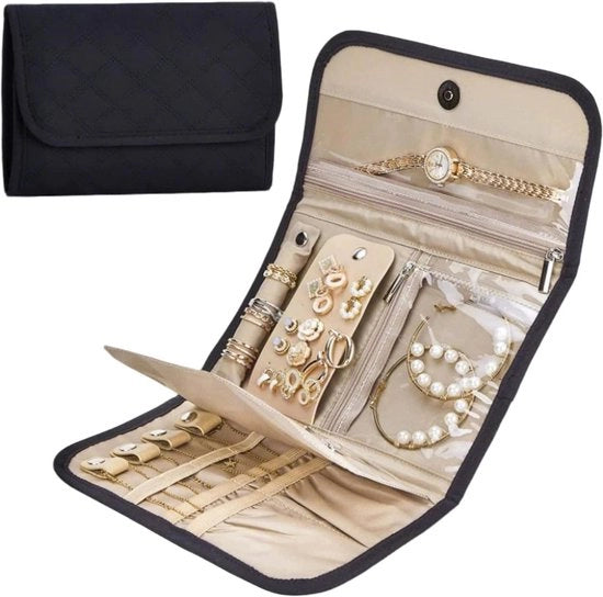 Cassaforte per gioielli da viaggio - Donna - Etui in pelle - Ripiegabile - Organizzatore - Borsa per gioielli
