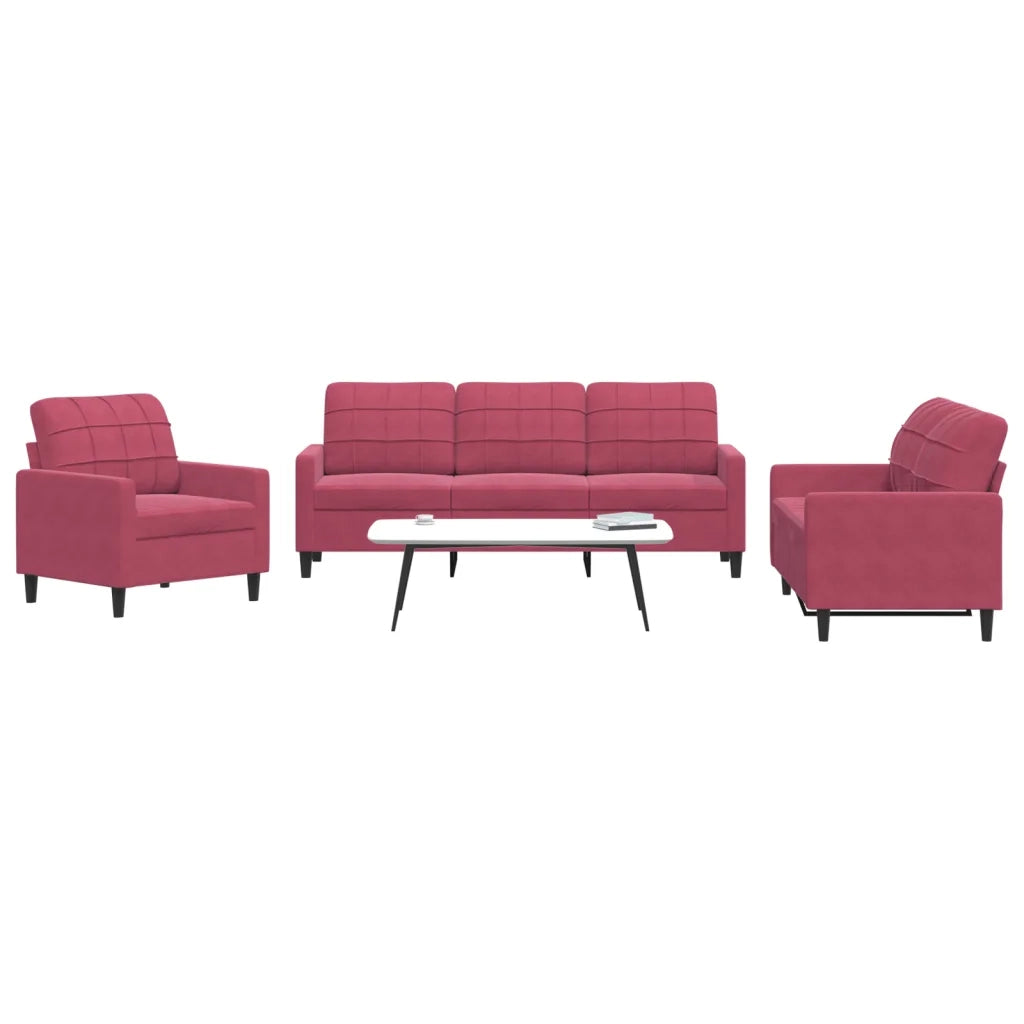 Set di Divani 3 pz con Cuscini Rosso Vino in Velluto 3278355
