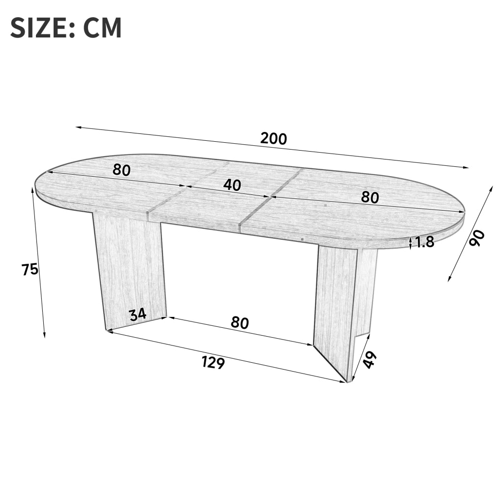Tavolo da pranzo 200x90x75 cm per 6-8 persone con angoli arrotondati in MDF rovere