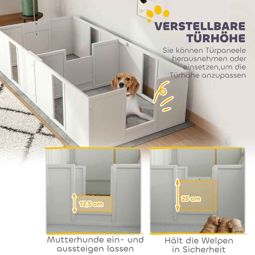 Casetta per Cuccioli Divisibile 2 Spazi Finestra Acrilica ¨C Zephmum ¨C 196x96x48 Bianco