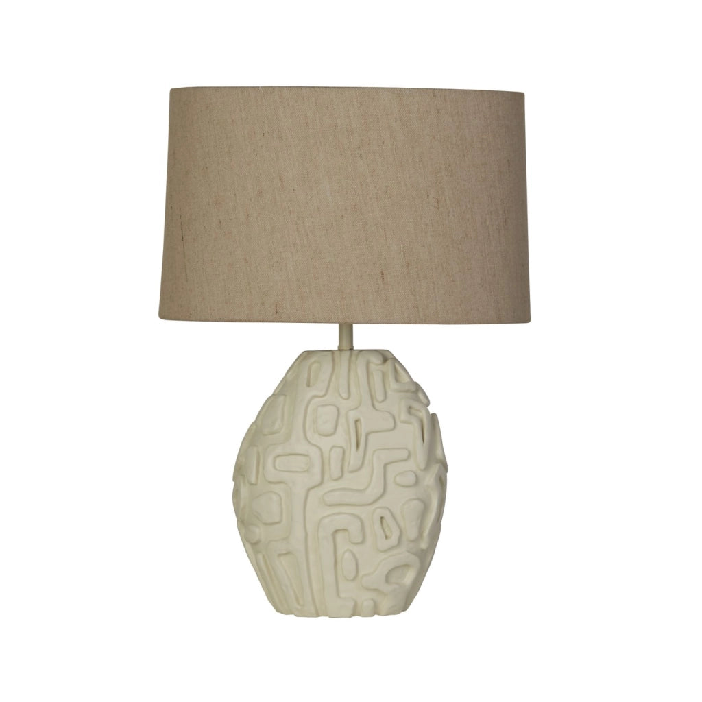 Lampada da tavolo Adelaide 1Lt, resina crema con paralume in lino bianco