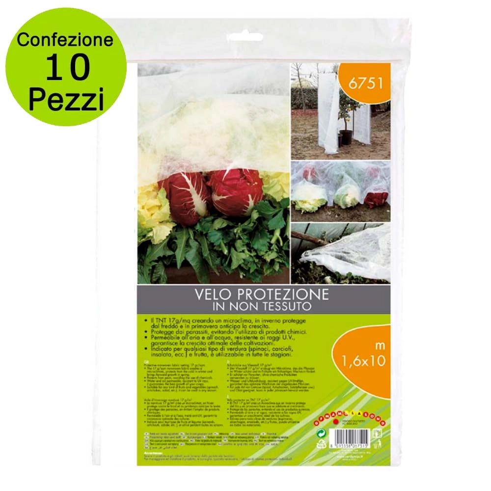 Multipack 10 pz telo velo in tnt di protezione dal gelo e dai parassiti per piante e ortaggi 1,6 x 10 metri bianco te...