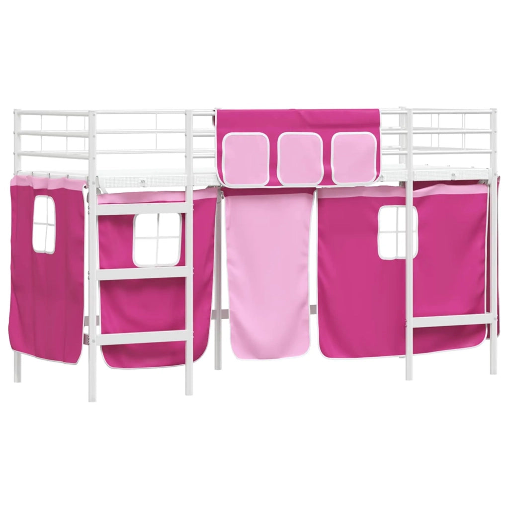 Struttura del Letto Loft per Bambini | Letto Infantile | Lettino con Tendine Bianco e Rosa