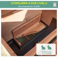 Conigliera in Legno a 2 Livelli con Ruote, Vassoio Estraibile e Rampa, 122x50x101cm