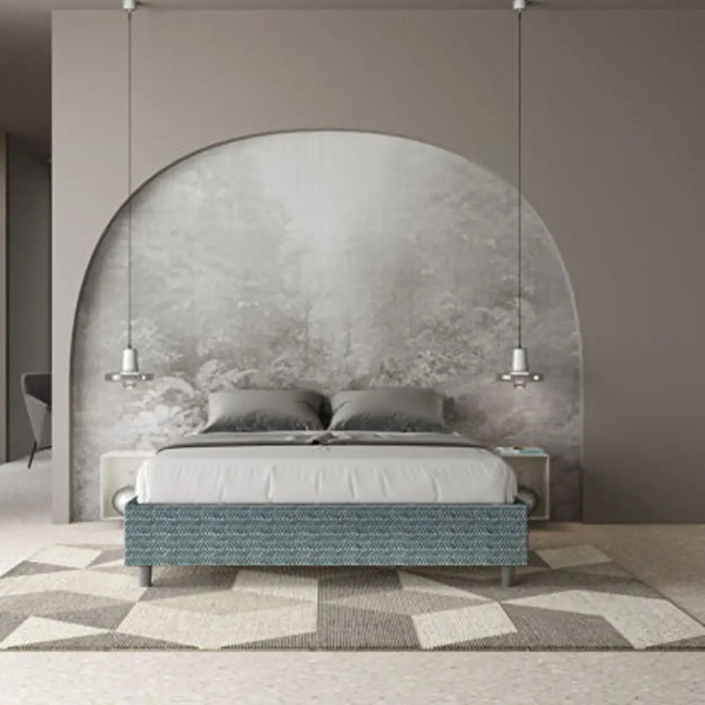 Letto matrimoniale contenitore imbottito 160x210 tessuto Aragona 8 blu Azelia