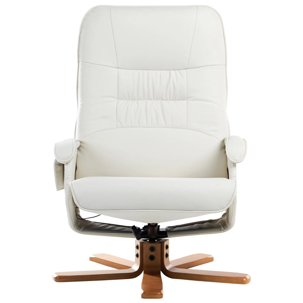 Poltrona reclinabile bianco sporco con poggiapiedi Struttura in legno imbottita in ecopelle Girevole regolabile Riscaldamento Funzione massaggio Design retrò