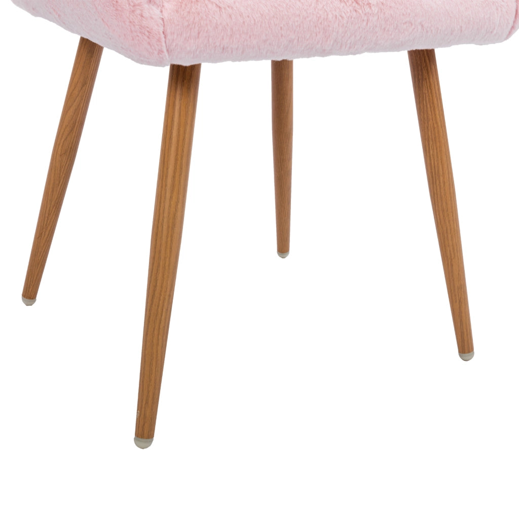 Sedia da pranzo in pelliccia sintetica con braccioli e gambe effetto legno, seduta confortevole rosa moderna