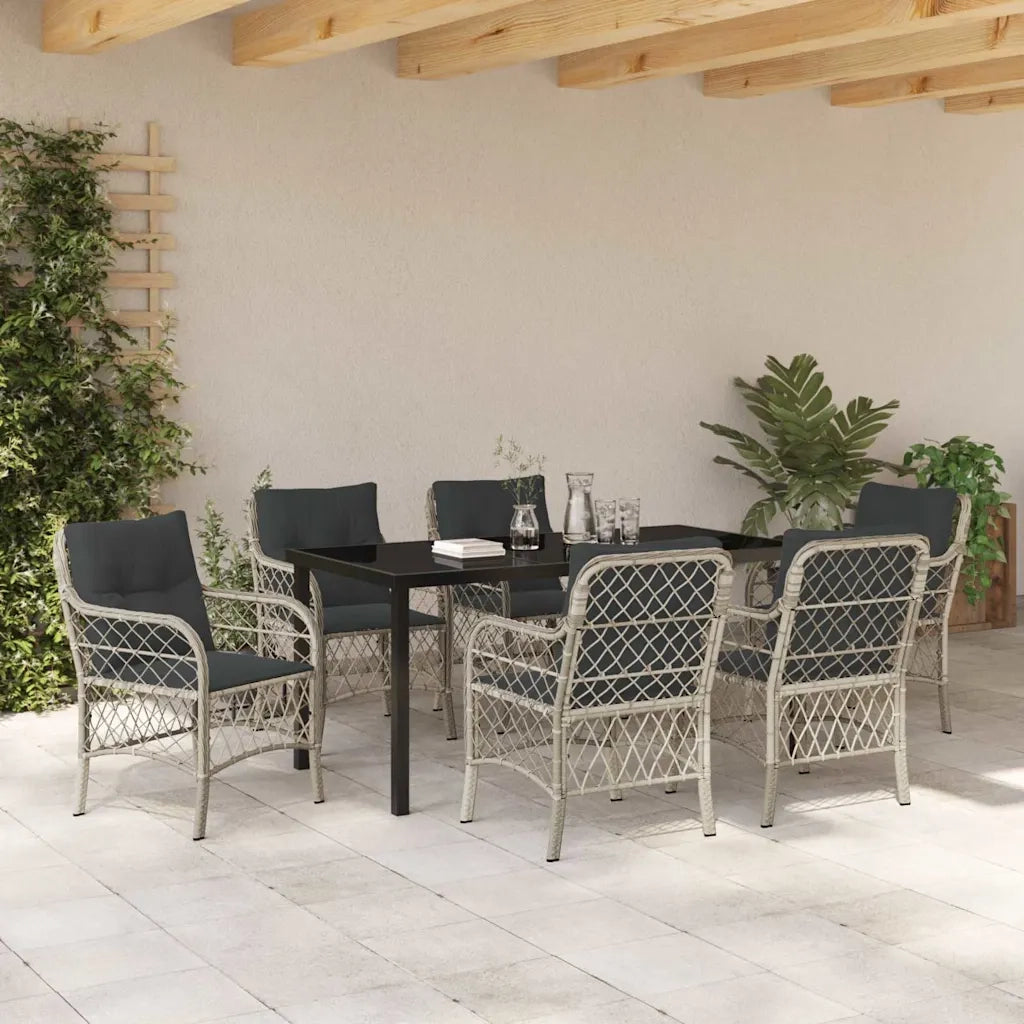 Set da Pranzo per Giardino 7 pcs Grigio chiaro polyrattan 3380243