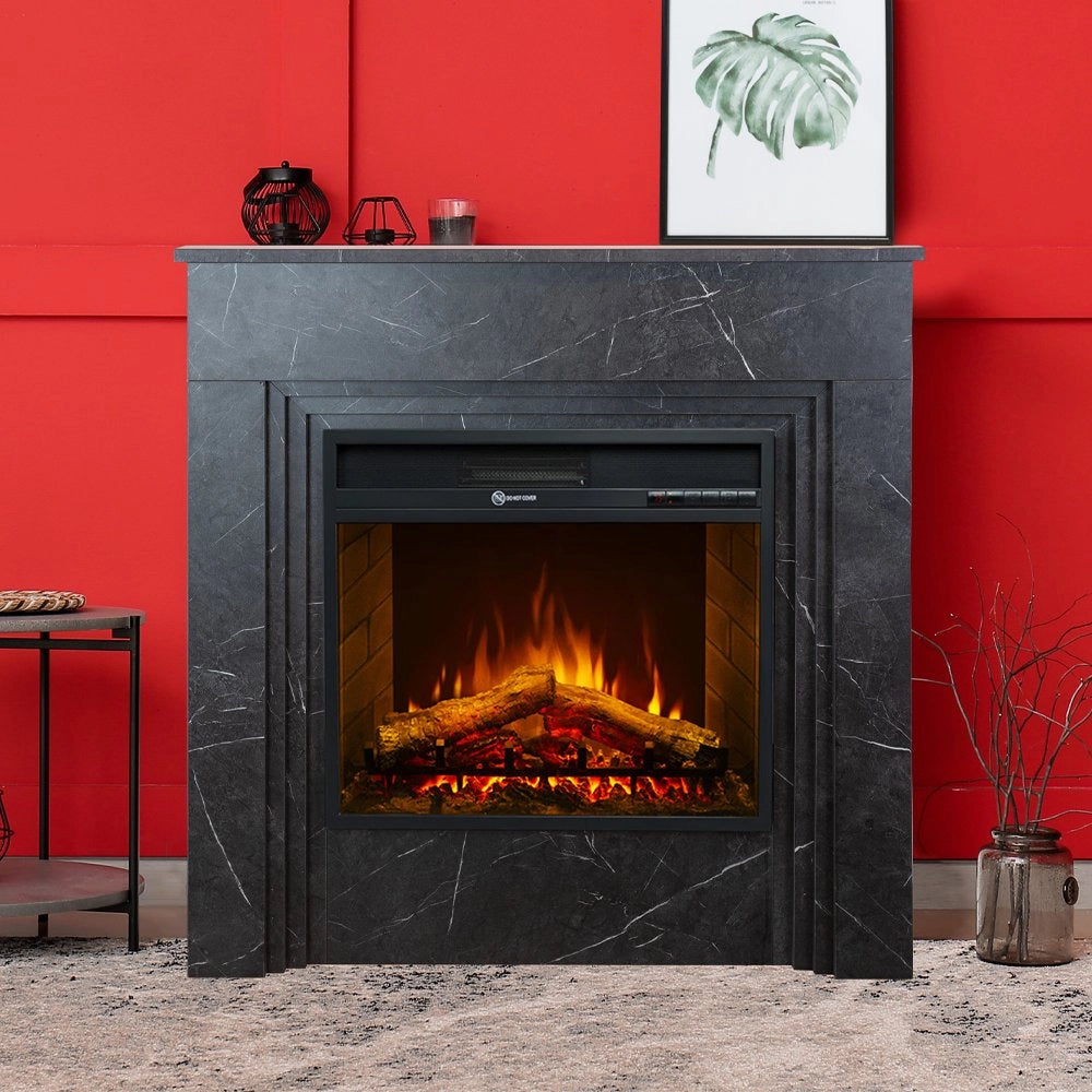 Caminetto Limbiate, Camino Elettrico Superficie Riscaldabile 30 m2, 96x35x96h cm Nero