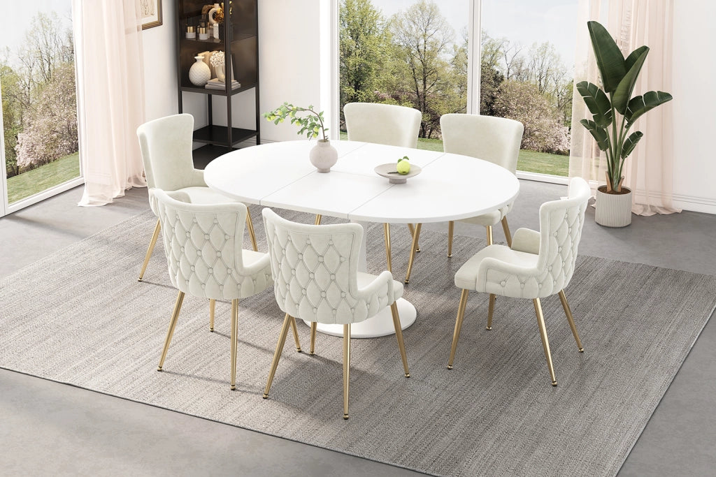 Sedia da sala da pranzo set da 4 con seduta in velluto e gambe in metallo per soggiorno o camera moderna beige