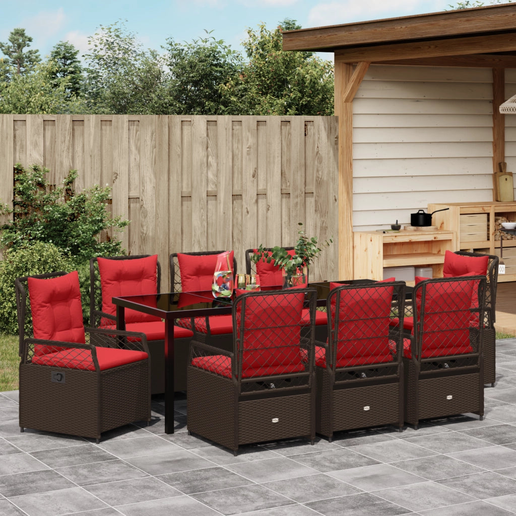 Set da Pranzo da Giardino 9 Pezzi Marrone in Rattan Polietilene