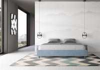 Letto Matrimoniale Extra Large Sommier 200x200 cm con Rete e Contenitore Azelia Azzurro