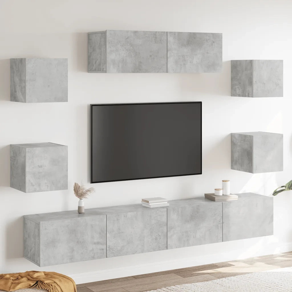Set di Mobili Porta TV 7 pz-Set di 7 Credenza per TV Grigio Cemento in Legno Multistrato 753920