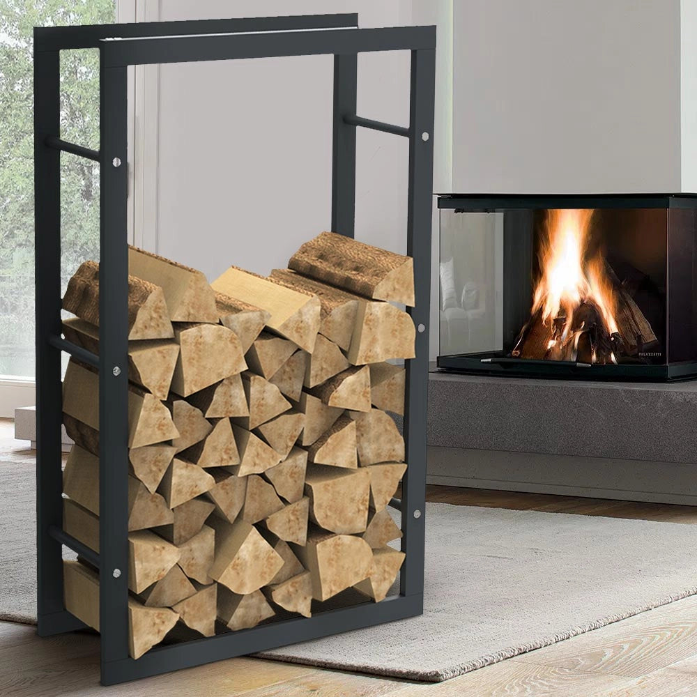 Portalegna in Metallo Interno Esterno Legnaia Camino Stufa 100x60x25cm Nero